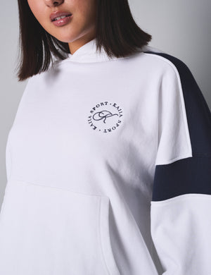 Kaiia Sport Contrast Panel Oversized Hoodie White with Navy