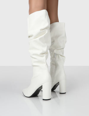 Mine Wide Fit White PU Knee High Boots