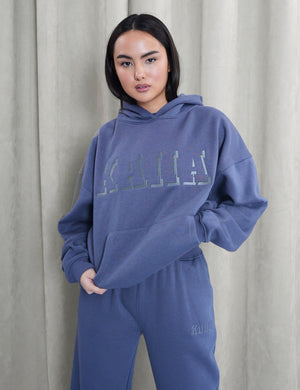 Kaiia Shadow Logo Oversized Hoodie Slate Blue