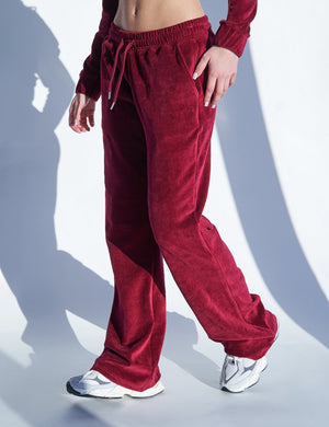 Velour Flared Trousers Cherry Red