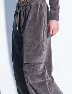 Kaiia Studio Cargo Pocket Velour Trousers Dark Grey