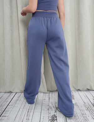 Kaiia Shadow Logo Ribbed Waistband Wide Leg Sweat Pants Slate Blue