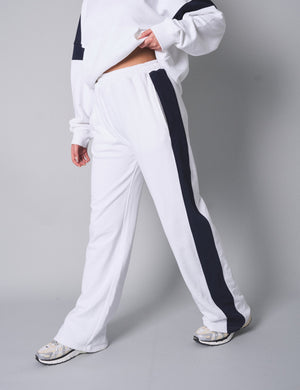 Kaiia Contrast Panel Wide Leg Sweat Pants White With Navy