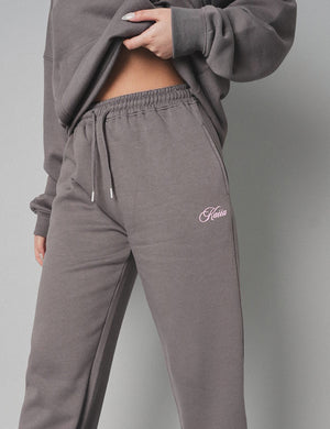 Kaiia the Label Logo Wide Leg Joggers Dark Grey