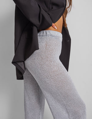 Kaiia Knitted Metallic Flared Trousers Co-ord in Silver