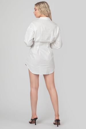 Corset Waist Shirt Dress White