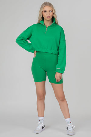 Oversized Half Zip Pullover a Gathered Hem Sweat Green