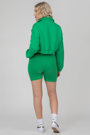 Oversized Half Zip Pullover a Gathered Hem Sweat Green