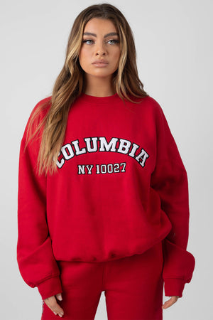 Oversized Sweatshirt Columbia Embroidered Slogan Red