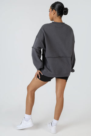 Oversized Exposed Seam Detail Sweatshirt Dark Grey