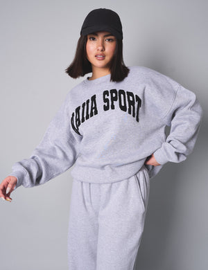 Kaiia Sport Slogan Oversized Sweatshirt Grey Marl