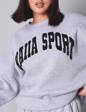 Kaiia Sport Slogan Oversized Sweatshirt Grey Marl