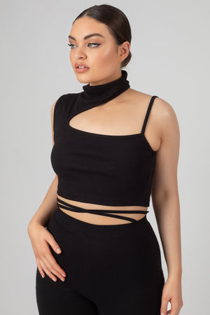 High Neck Cut Out Strappy Bralet Black