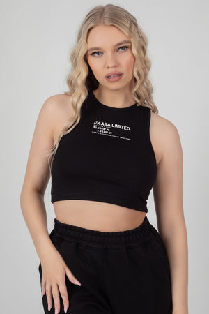 Kaiia Printed Racer Crop Top Black