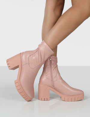 Obstacle Pink Chunky Heeled Ankle Boots