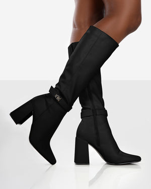 Apologetic Black Pu Knee High Block Heel Boots