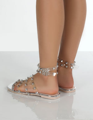 Publicity Clear Perspex Stud Detail Strappy Flat Sandals