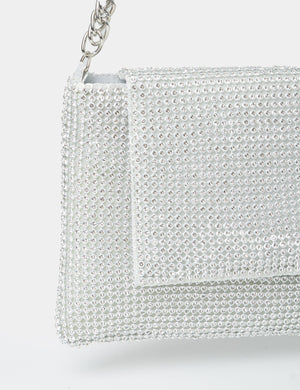 The Sianna Silver Diamante Chain Strap Detail Shoulder Bag