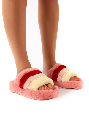 Sleepy Pink Fluffy Sliders Faux Fur Slippers