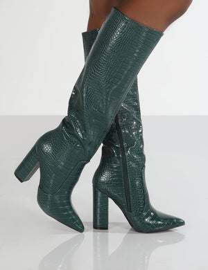 Scarlet Green Croc Knee High Boots