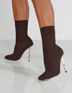 Souffle Chocolate Knit Stiletto Heel Sock Ankle Boot