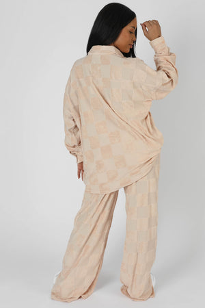 Oversized Checkerboard Towelling Shirt Sand