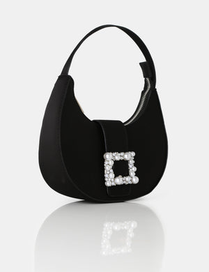 The Pearl Black Satin Pearled Buckle Mini Bag