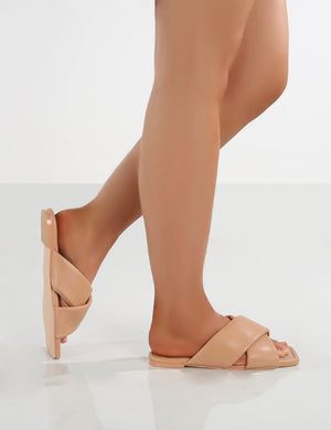 Tropicana Nude PU Cross Over Slider Sandals