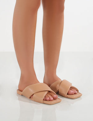 Tropicana Nude PU Cross Over Slider Sandals
