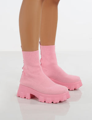 Trust Pink Chunky Sole Platform Sole Sock Ankle Boots