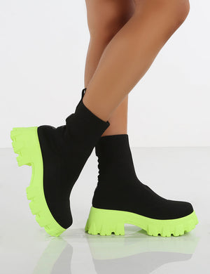 Trust Black And Green Chunky Sole Platform Sole Sock Ankle Boots