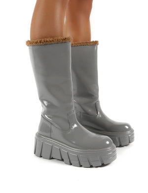 Wynter Grey Shearling Lined Knee High Ankle Boots