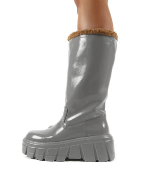 Wynter Grey Shearling Lined Knee High Ankle Boots