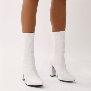 Macaron Sock Fit Ankle Boots in White