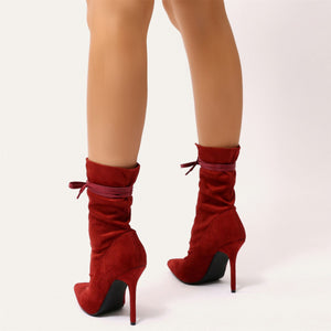 Sass Lace Up Ankle Boots in Bordeaux Faux Suede