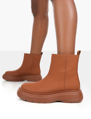Caia Tan Chunky Sole Ankle Boot