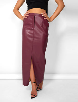 Kaiia Leather Look Maxi Skirt in Burgundy Public Desire Public