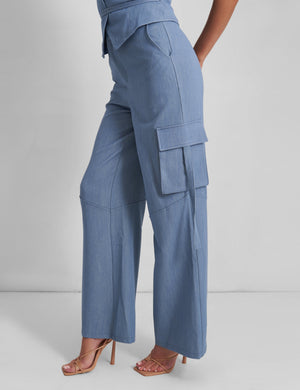 Kaiia Tailored Wide Leg Trousers Co-ord in Denim Blue