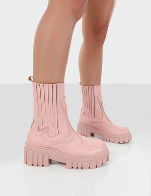 Consequence Pink Drench Stitched Detail Chunky Sole Ankle Boots