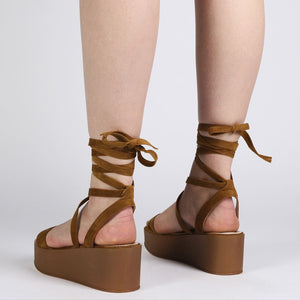 Diya Flatform Sandals in Tan Faux Suede