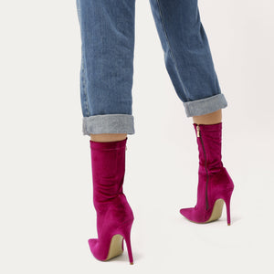 Direct Pointy Sock Boots in Hot Pink Velvet