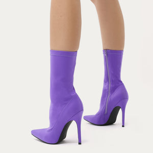 Direct Pointy Sock Boots in Purple Stretch