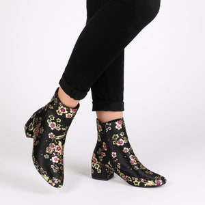 Hana Embroidered Ankle Boots in Pink Cherry Blossom