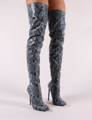 Fleur Over the Knee Boots in Snake Print