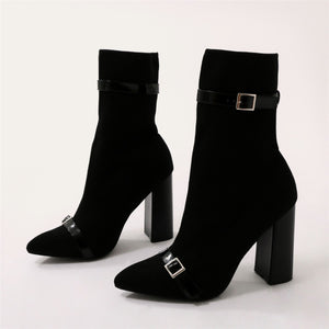Daniella Buckle Sock Boots in Black