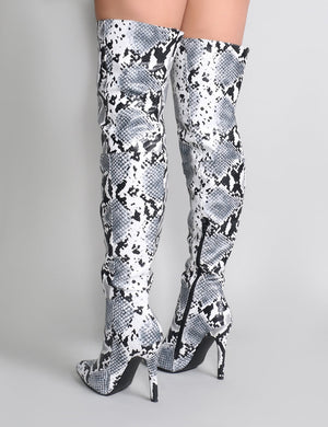 Tosia Over the Knee Boots in Snake Print
