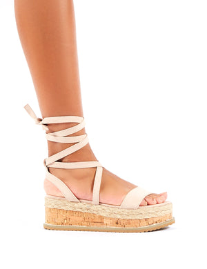 Fresca Lace Up Sandal in Nude Faux Suede