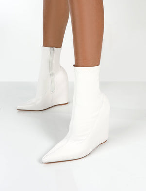 Getaway White PU Wedge Ankle Boots