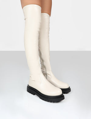 Hayla Putty PU Over The Knee Chunky Sole Boots
