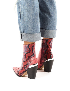Heidi Snakeskin Block Heeled Western Ankle Boots